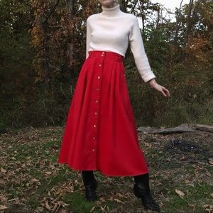 🍒 Cherry Red HighWaisted Pleated Maxi Skirt 24”